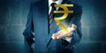 Businessman Offering A Golden Indian Rupee Symbol