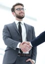 Bussines hand shaking will show succesful cooperation.