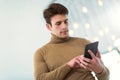 Businessman in office building holding digital tablet Royalty Free Stock Photo