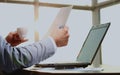 Businessman in the office deals with matters in the morning with a cup of coffee Royalty Free Stock Photo