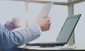 Businessman in the office deals with matters in the morning with a cup of coffee Royalty Free Stock Photo