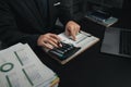 Businessman in the office in the middle of the night, he works overtime at a startup company, he is working hard and overtime. Royalty Free Stock Photo