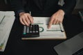 Businessman in the office in the middle of the night, he works overtime at a startup company, he is working hard and overtime. Royalty Free Stock Photo