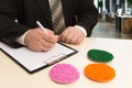 Businessman in the office signs a contract for the supply of pla Royalty Free Stock Photo