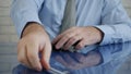 Businessman in Office Smoking Relaxed a Black Cigar and Drinking Alcohol, Businesspeople Luxury Lifestyle