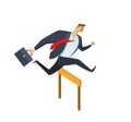Businessman in office suit jumping over the barrier as he runs to his goals. Achieving goals. Race for success. Hurry up Royalty Free Stock Photo