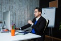 Businessman at office work with computer monitor Royalty Free Stock Photo