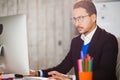 Businessman at office work with computer monitor programming Royalty Free Stock Photo