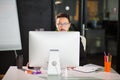 Businessman at office work with computer monitor. Royalty Free Stock Photo