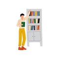 Businessman or Office Worker Standing Next to Bookcase Vector Illustration
