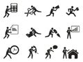 Businessman office working man icons set