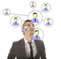 Businessman with online friends network isolated Royalty Free Stock Photo