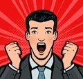 Businessman with open mouth in amazement. Business concept in pop art retro comic style. Cartoon illustration