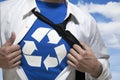 Businessman with open short revealing shirt with recycling symbol underneath Royalty Free Stock Photo