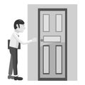 Businessman opens door icon, gray monochrome style