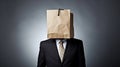 A businessman with a package on his head hid his head. Question mark, solution idea. Generative AI