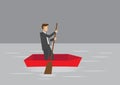 Businessman Paddling in Small Boat