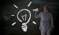 Businessman paints lightbulb on blackboard concept