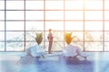 Businessman in panoramic airport waiting room Royalty Free Stock Photo