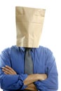 Businessman with paper bag in head Royalty Free Stock Photo