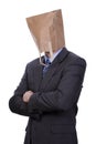 Businessman with paper bag on his head