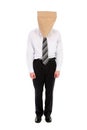 Businessman with paper bag over head