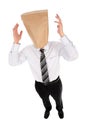 Businessman with paper bag over head