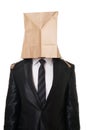 Businessman with paper bag over his head Royalty Free Stock Photo