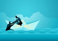 Businessman on paper boat helping other businessman who is drowning Royalty Free Stock Photo