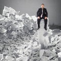 Businessman with paper sheet anywhere. Buried by bureaucracy concept. Royalty Free Stock Photo