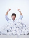 Businessman, paperwork and pile or frustrated hands in work load as accountant or deadline, document or stress. Male Royalty Free Stock Photo