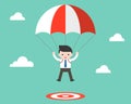 Businessman parachute jump to a target, flat design