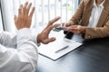 Businessman partner hand gesture rejecting refusing money, anticorruption concept Royalty Free Stock Photo