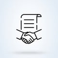 Businessman partners shaking hands sign line icon or logo. Business man partnership beginning and Handshake concept. Financing of