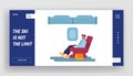 Businessman Passenger Travel by Plane Website Landing Page. Business Man Sitting in Comfortable Airplane Seat