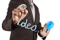 Businessman with a pen drawing light bulb Royalty Free Stock Photo