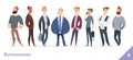 Businessman or people character design collection. Modern cartoon flat style. Young professional males poses.