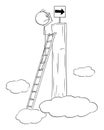 Person or Businessman Climbing on the Top, But Success is Elsewhere, Vector Cartoon Stick Figure Illustration