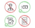 Businessman person, Money transfer and Report icons set. Comments sign. Vector