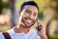 Businessman, phone call and closeup with happiness and communication for justice, advocate for legal with tech. Male Royalty Free Stock Photo