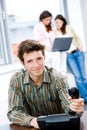 Businessman with phone at office Royalty Free Stock Photo