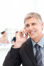 Businessman phoning while his team is working Royalty Free Stock Photo