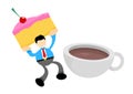 businessman worker and sweet cake drink coffee cup cartoon doodle flat design vector illustration