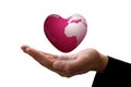 Businessman hand and the pink earth heart