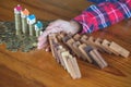 Businessman placing wooden block on a tower, Planning, risk an