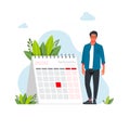 Businessman planning events, deadlines, and agenda. Calendar, schedule, organization process flat vector illustration