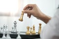 Businessman play with chess game. success management concept of business strategy and tactic challenge Royalty Free Stock Photo