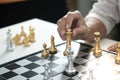 Businessman play with chess game. success management concept of business strategy and tactic challenge Royalty Free Stock Photo