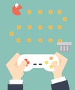 Businessman play game pacman - Self Development and layoff conc