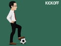 A businessman is playing football